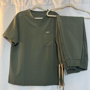 Figs Sage Green Scrub Top and Tansen bottoms